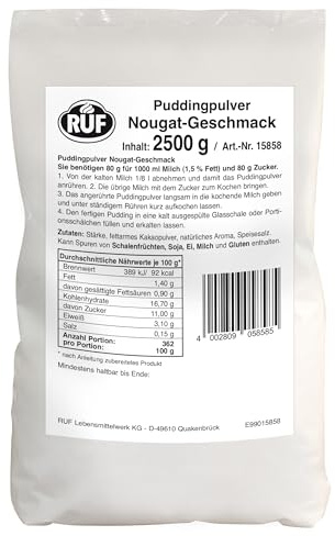 RUF Pudding Nougat, Puddingpulver für Nuss Nougat Pudding mit Kakaopulver, nur mit Milch und Zucker aufkochen, Großgebinde, glutenfrei, ohne Allergene, 1x2500g