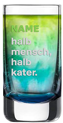Schott Zwiesel Schnapsglas [Paris] mit individueller Gravur [Name] und [Motiv - Halb Mensch Halb Kater] - MeinGlas