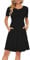 AUSELILY Summer Dresses for Women UK Short Sleeve Pleated Loose Swing Casual Dress with Pockets Knee Length Black L