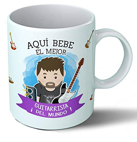 Planetacase - Taza Guitarrista - Regalo Original - Cerámica Alta Resistencia 330 mL - Apta Microondas y Lavavajillas - Ideal Música y Músicos, Guitarra eléctrica, Guitarrista, Él