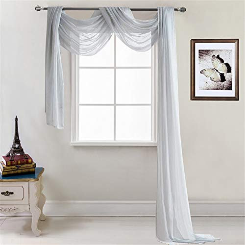 Nicole Knupfer 1 Stück Querbehang Transparente Freihanddeko aus transparentem Voile Deko Einfarbige Gardinen Dekoschals Vorhang für Schlafzimmer Wohnzimmer Hochzeit 52x216 Inch (Grau)