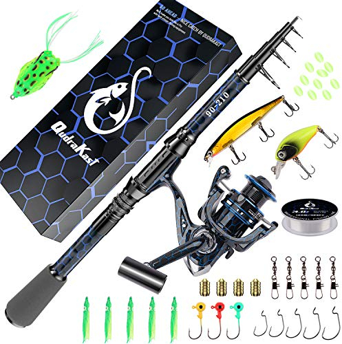 Kombinationen aus Angelrute und Rolle, einzigartiges Design mit X-Warping-Farbe, teleskopierbare Kohlefaser-Angelrute mit kombiniertem Angelruten-Kit mit Box, Angler (180-Blue)