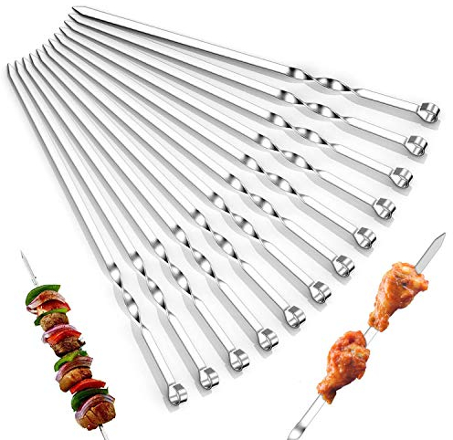 WELLXUNK Spiedini Acciaio Inox per Barbecue 20 Pezzi Spiedini in Metallo Riutilizzabili Spiedini BBQ per Kebab, Verdure, Bistecche, Mais, con Manico ad Anello