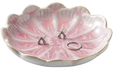 KIMRAMIC Plato de joyería, plato de anillo con forma de flor, bandeja de aretes rosa, bonito soporte de joyería, tazón de llavero, regalos de amistad adecuados, regalos de cumpleaños para mujer, rosa
