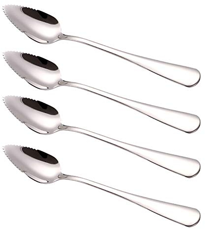 FSSTUD 4 Pièces Cuillère à Pamplemousse en Acier Inoxydable Cuillère à Fruits Dessert pour Agrumes Kiwi Pastèque
