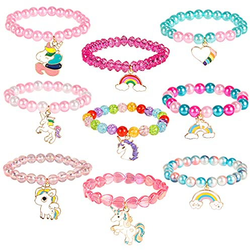 Sprinlot Einhorn Armband, Einhorn Geschenke Mädchen, 9 Stück Armband der Freundschaft, Einschulung Geschenke Mädchen, Einhorn Mitgebsel Kinderparty, Geburtstagsgeschenk Kinder