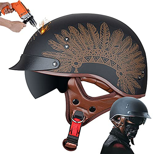 Motorrad Helm,Retro Stil Motorradhelm,Halbhelm,DOT/ECE-Zertifizierung, Mit Sonnenbrille, Geeignet Für Den Einsatz In Vier Jahreszeiten, ABS-Helmkörper, Herausnehmbares Innenfutter