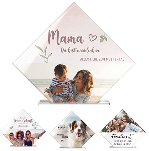 CHRISCK design Acryl Glasbild Fotoständer als besonderes Muttertagsgeschenk - Geschenk für Mama Muttertag Geburtstag - besonderes Fotogeschenk für Freunde Familie Paare - Geburtstagsgeschenk