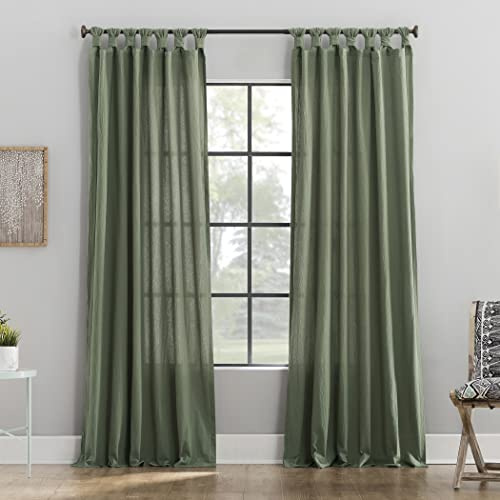 Archaeo Washed Cotton Twist Tab Curtain, 52 x 84, Moss Green