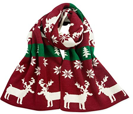 LumiSyne Winter Schals Damen Gestrickte Schals Doppelseitige Christmas Weihnachten Rentier Geweih Schneeflocken Muster Lang Pashmina Stola Dicke