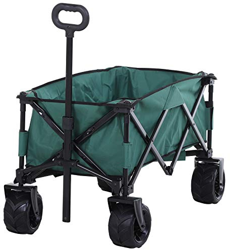 Outsunny Bollerwagen Faltbarer Handwagen 360° Gartenwagen Transportwagen mit Teleskop Griff Verstellbarer Griffhöhe Strandwagen bis 20 kg Tragkraft Metall Oxford Grün 108 x 55 x 59-89 cm