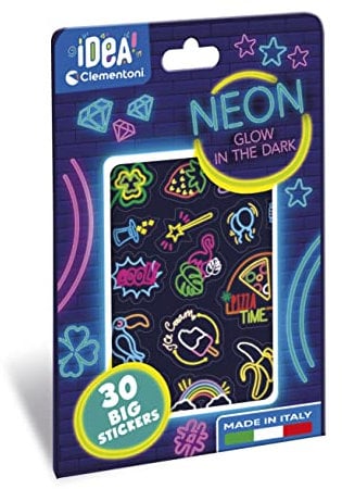 Clementoni - Idea-Neon, fluoreszierende Stickers, Klebstoff, Haftnotizen mit Aufklebern, kreatives Spiel Kinder 6 Jahre, Made in Italy, mehrfarbig, Medium, 18699