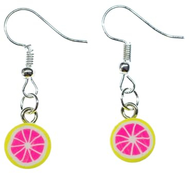 Miniblings Grapefruit Ohrringe Hänger Frucht Orange Zitrone Scheibe pink gelb - Handmade Modeschmuck I Ohrhänger Ohrschmuck versilbert