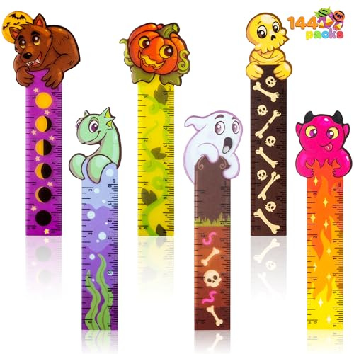 JOYIN 144 Stück Halloween Lesezeichen Lineale Marker, Partygeschenk(6 Designs) mit Halloween Themen Drucken für Party Dekoration, Klassenzimmer Belohnungen, Goodie-Tütenfüller, Süßigkeiten-Preise