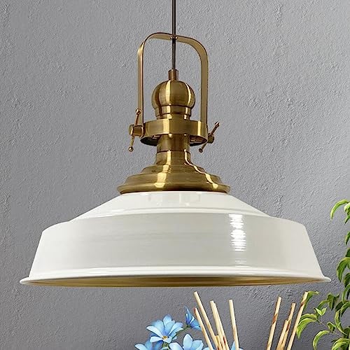 bamyum Asletl Hängelampe Esstisch Weiß Industrial Metall, Ø41 cm Lampenschirm Hängelampe, Küchenlampen Hängend Vintage, Hängelampe Esstisch, Pendelleuchte Weiß Gold, Pendelleuchte Esstisch Vintage
