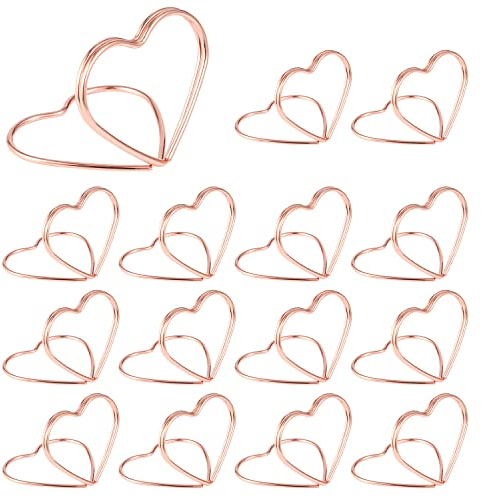 AIEX 48pcs Place Card Holder, Table Number Holders Heart Shape Small Size Table Card Holders Metal Wedding Seating Labels Placecard Clips Place Card Stands for Weddings Note Party (Rose Gold)