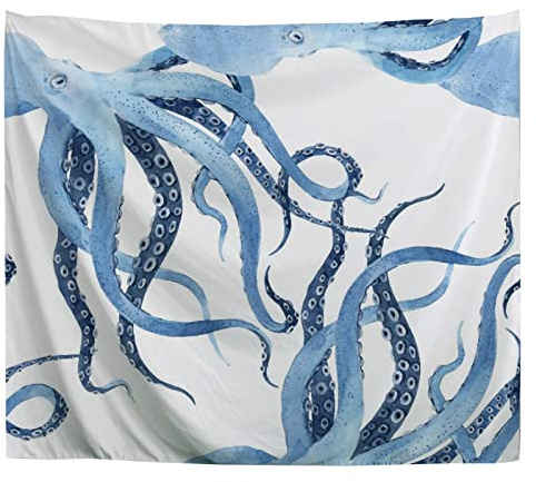 A.Monamour Wandteppiche Wanddekor Tuch Aquarellblaues Kraken Muster Bild Stoff Wandtuch Wandbehang Wandkunst Wandbilder für Schlafzimmer Schlafsaal Wohnzimmer 180x230cm