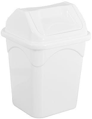 Q&H Plastic Swing Bin for Indoor & Outdoor Waste Collection - 5 Liter Strong Dustbin with Top Removable Lid Trash Can - White Kitchen Bathroom Rubbish Bins Waste Holder Container Home (20x27x17.5 cm)