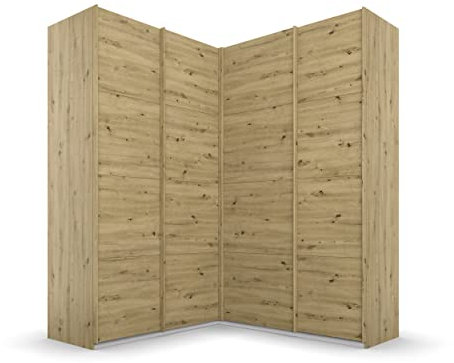 Rauch Möbel Quadra Schrank Eckschrank Schwebetürenschrank, Eiche Artisan, Holz, 4-trg., inkl. 2 Kleiderstangen, 12 Einlegeböden, BxHxT 181x229x187 cm