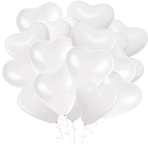 50 Stück Weiß Liebe Herzballons 25cm Weiß Latex Herz Luftballons für Valentinstag Hochzeitstag Verlobung Geburtstag Feier Abschlussfeier Abschlussball Party Romantische Dekoration