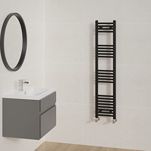 NRG Straight Black Bathroom Heated Towel Rail Radiator Central Heating Ladder Rad Warmer 1400x300mm
