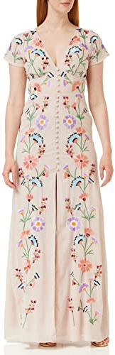Maya Deluxe Women's Womens Maxi Dress Ladies Embroidered Button Front Split Tea Dess for Wedding Guest Bridesmaid Evening Prom Occasion Dress