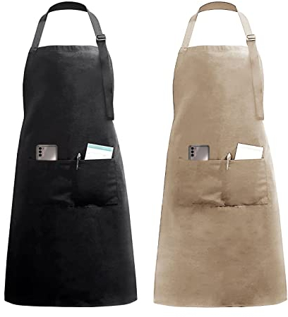 KongJies Verstellbare Schürze, 2 Stück Wasserdicht Schürze, Kochenschürze Küchenschürze mit 2 Taschen für Küche, Restaurant, Café
