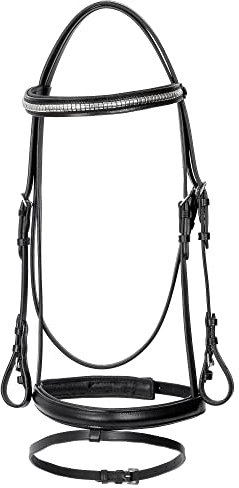 Start Trensenzaum aus Leder – klassisch & elegant, kombinierter Reithalfter, weich gepolstert für Komfort, mit Zügeln – Eris (Pony, Schwarz)