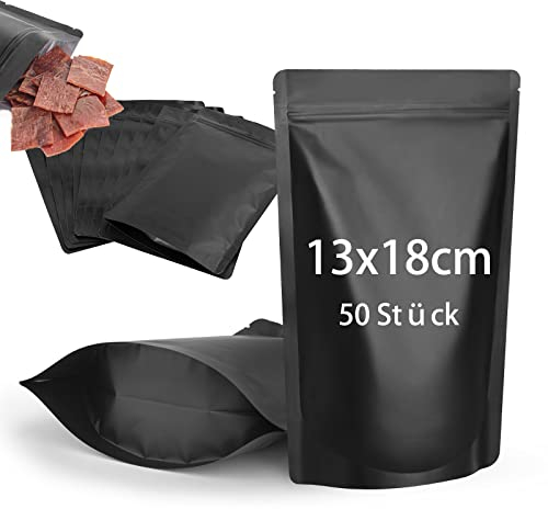 CANLENPK Bolsas de Papel Aluminio Mylar Negro 13x18 cm/5.1x7.1 Pulgadas - Bolsas Metálicas Termosellables Con Cremallera Para Almacenamiento de Alimentos (50 Unidades)