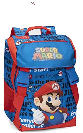 Supermario - Ausziehbarer Schulrucksack mit Verlängerung 9 cm, großer Fach, Reißverschlüsse und Taschen - Rucksack für Jungen und Mädchen, 29 x 41 x 13,5 cm, blau, Taglia unica, Casual