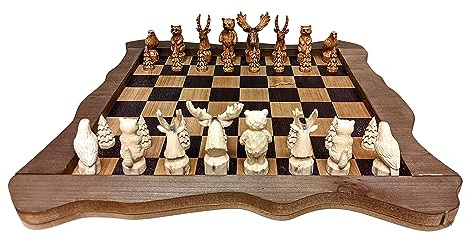 The Bridge Collection Forest Crowd Chessboard - Wooden Unique Chess Set