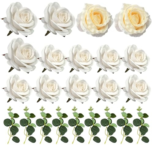 Flower Cake Toppers Boho Cake Toppers Artificial White Rose Eucalyptus Cake Decorations for Girl Women Birthday Baby Shower Wedding Valentine's Day Celebration Boho Party Supplies (Style 7)