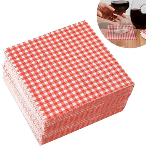 MFCGHXR 80 Stück Millimeterpapier-Servietten, Einweg-Millimeterpapier-Servietten, 33 cm x 33 cm, rot-weiße Servietten für Familienessen, Picknick, Grillen, Neujahr, Weihnachten, Geburtstagsfeier