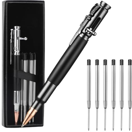 Piashow Bolt Action Pen - Metall Druckkugelschreiber mit 6 Auswechselbare Mine Geschenk und Box, 1mm Signatur Tactical Pen für Business Haushalt Schule Büro (Schwarz)