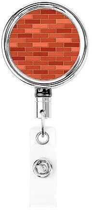 OPSREY Red Mattone Muro Texture Stampato Badge Reel retrattile Porta badge ID Card Holder Portachiavi Metallo
