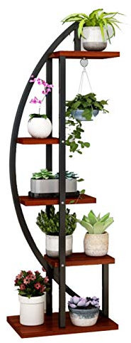 Supports pour plantes d'intérieur, étagères en métal + bois, petit présentoir pour balcon d'intérieur, support pour plantes, D