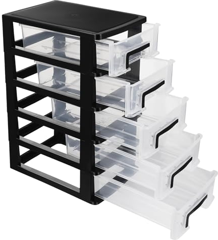 IMIKEYA 5-Tier Plastic Storage Drawers Desktop Stackable Storage Tower Unit With 5 Clear Drawers Small Organiser Chest for Cabinet Wardrobe Multifunctional Drawers Box for Home, Office, Bedroom