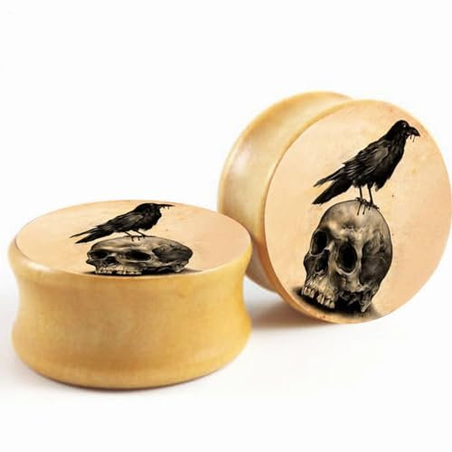 Decentraland 2 Stücke Holz Schädel Ohr Messgeräte Ohrstöpsel Keil Expander Piercing Schmuck 00g(10mm)