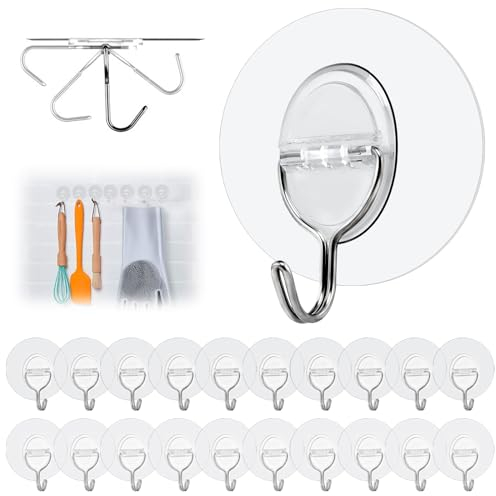 Klebehaken Transparent - 20 Stück Haken Selbstklebend Ohne Bohren (max 8 kg) - Nahtloser klebe haken Wasserdicht und Ölfest Mehrzweck Klebehaken Extra Stark - Klebehaken Decke für Küche Bad (Round)