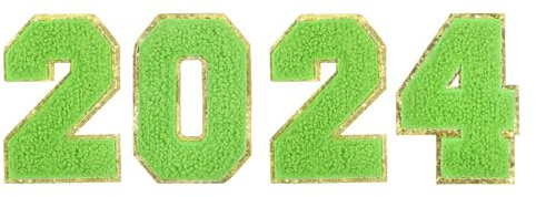 sourcing map 4 Stück glitzernde Zahlen-Aufnäher, 8,4 cm, Chenille-Stickerei, Zahlen zum Aufbügeln, für Team-Uniformen, Sport-T-Shirts, Hüte, Taschen (grün, 2024)