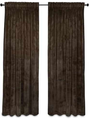 BEAUTEX Samt Vorhang Kräuselband U-Band Gardine Velvet abdunkelnd und Blickdicht, 140x175 cm (Breite 140 cm, Höhe 175 cm, Braun)