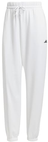 adidas Women's Essentials SMALL Logo French Terry Cuffed Pants, White/Black, XS