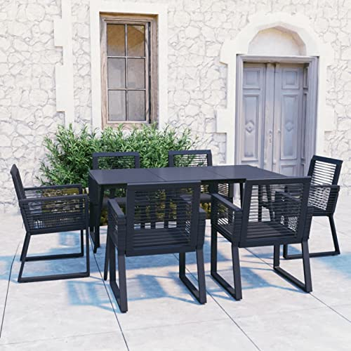 Keyroto Gartenmöbel Set 6 stühle mit Tisch alu Garten essgruppe 6 Personen Balkonmöbel 6 Personen alu Gartenstühle Glas und Stahl-7-tlg