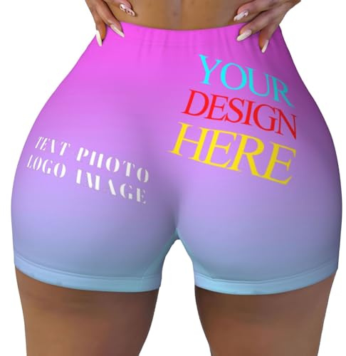 LLLGSH Personalisierte Damen Sport Shorts, Personalisierte Damen Gym Shorts, Personalisiert Foto Text Damen Sport Booty Leggings Kurz, Fitness Yoga Workout Radlershorts, S-XXL
