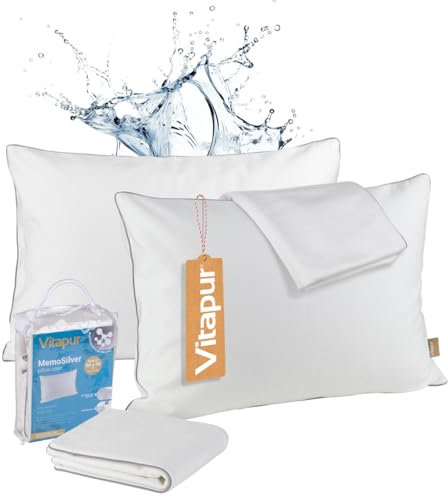 Allergiker Kissenbezug 50x70 cm Vitapur MemoSilver - Wasserdichter Kissenschoner mit Silberionen | Oeko-TEX Kissenschutz Anti-Milben | Atmungsaktiver Kopfkissenbezug für Allergiker | 2er Pack