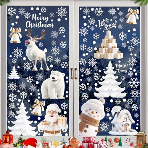 Shinybox Weihnachten Fensterbilder, 9 Blatt Selbstklebend-Weihnachten, Fensterdeko Weihnachten Wiederverwendbar, Fensterdeko-Weihnachtsfenster Aufkleber-Weihnachtsmann für Deko Weihnachten Fenster(C)