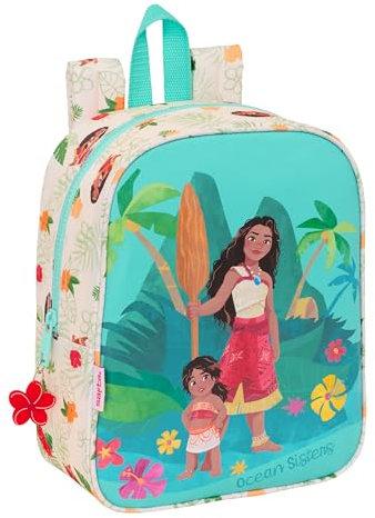 Safta Vaiana Kinderrucksack, Kinderrucksack, Schulrucksack, anpassbar an den Kinderwagen, ideal für Kindergärten, bequem und vielseitig, Qualität und Widerstandsfähigkeit, 22 x 10 x 27 cm, Beige/Blau,