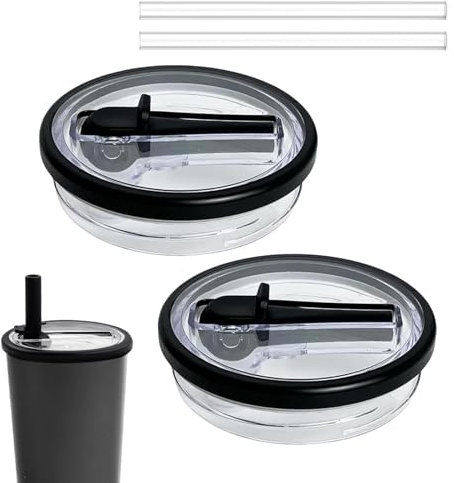 2 Pièces 40oz Tasse Couvercles Réutilisables avec Paille, Étanches Anti-fuite et Anti-poussière, Contient Paille pour Accessoires Stanley Cup (Noir)