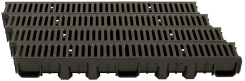 ScarMaxx - 4m Entwässerungsrinne - Bodenrinne - Regenwasser Ablauf - A15 Bauhöhe 60 mm - Komplett Set - für Eck und Kreuzverbindung - Stegrost Klassisch Grau - 13x400x11,5cm