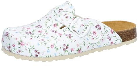 Lico Damen Bioline Clog Print Pantoletten, Weiss/Bunt, 39 EU